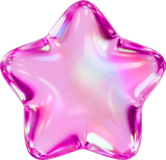 ぷっくり可愛いピンクのクリスタル星型3D素材。光を反射してきらめく、ぷっくりとした可愛らしいピンクの3D星型クリスタル素材は、背景透過で様々なデザインに活用できます。