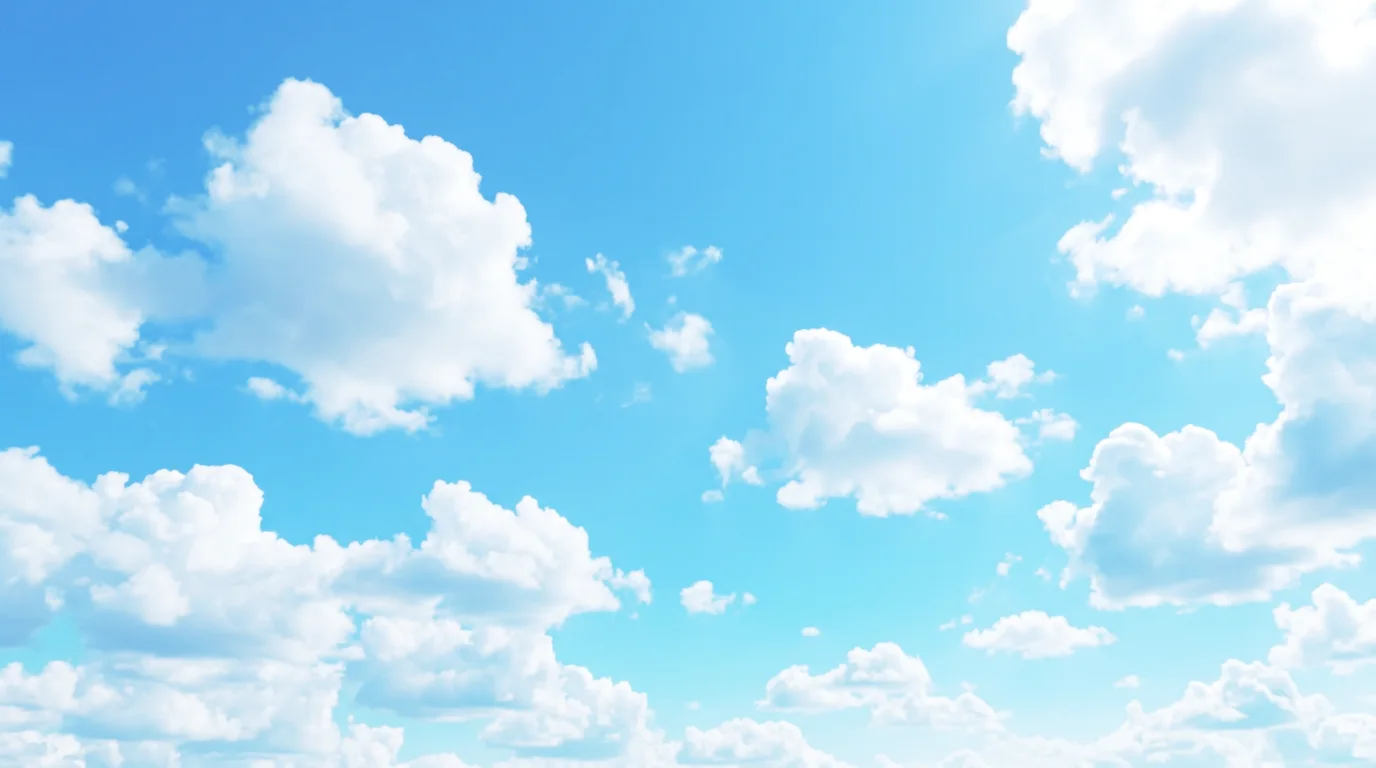 夏の青空と白い雲の背景素材。澄み渡る青い空に、ふんわりとした白い雲が広がる明るく開放的な背景画像です。夏の爽やかな雰囲気や広がる空間を表現するデザインに最適で、ウェブサイトや広告、プレゼンテーションなど幅広い用途でご利用いただけます。