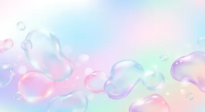 パステルカラーの幻想的なY2Kジェリー背景素材。透明感のあるゼリー状の泡とパステルカラーのグラデーションが美しい、Y2Kスタイルの抽象的な背景イラスト素材です。
