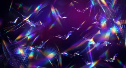 ホログラムとコウモリの幻想的なハロウィン背景。虹色のホログラム光沢とコウモリが舞う、神秘的でスタイリッシュなハロウィン向けの背景素材です。