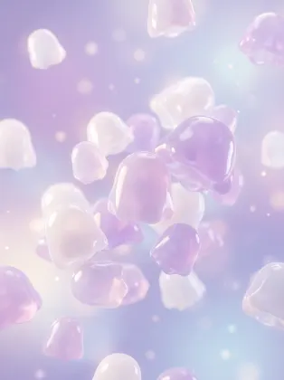 グミのおばけの背景。パステルカラーの幻想的な空間に浮かぶ、3Dの半透明なゴーストを描いた美しい抽象背景素材です。