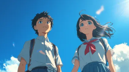 青空を見上げる制服の少年少女