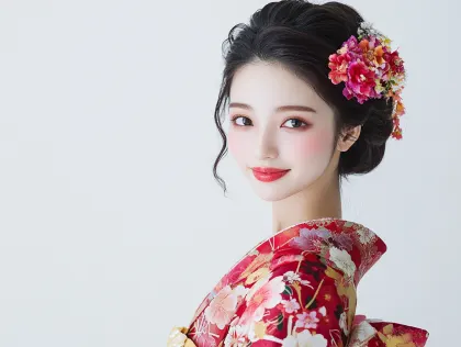 華やかな振袖姿の日本人女性ポートレート