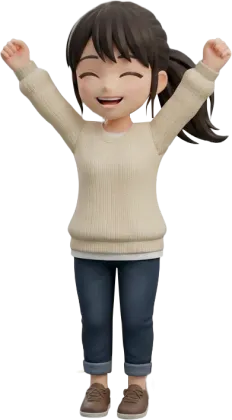 喜びを表現する女性の3Dキャラクターイラスト