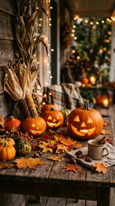 温かい光が灯る、秋のハロウィンデコレーション